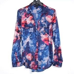 Nine West Jeans Colorful Watercolor Floral Blouse